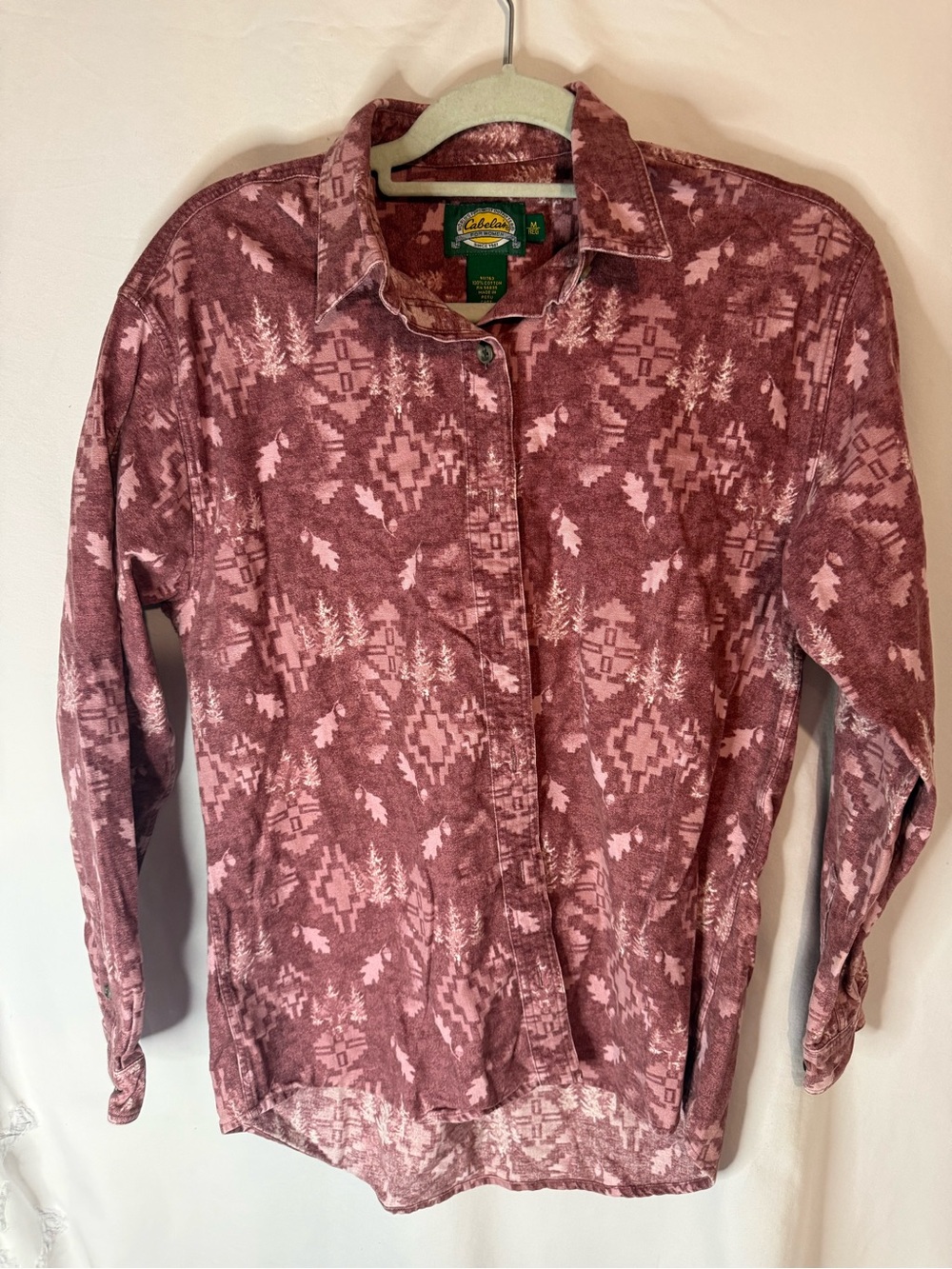 Cabelas Womens M Shirt Southwestern Aztec Pine Tree Outdoor Western Button Up